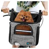 PetAmi Dog Bike Basket, Soft-Sided Ventilated Dog Bike Carrier Backpack, Pet Bicycle Basket for Bike Handlebar, Small Medium Puppy Cat Kitten Car Booster Seat with Safety Strap, Max 18 lbs, Gray