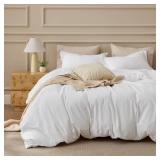 Bedsure 100% Washed Cotton Duvet Cover Oversized King - Natural White Minimalist Cotton Duvet Cover Linen Like - GentleSoft Plain Simple Bedding (Natural White, Oversized King, 120\"x98\")