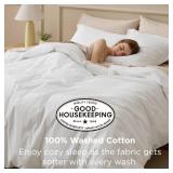 Bedsure 100% Washed Cotton Duvet Cover Oversized King - Natural White Minimalist Cotton Duvet Cover Linen Like - GentleSoft Plain Simple Bedding (Natural White, Oversized King, 120\"x98\")
