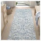 jinchan Lima Runner Rug 2x6 Washable Hallway Runner - Vintage Floral Non Slip Low-Pile Soft Ultra-Thin Kitchen Rug Distressed Carpet for Farmhouse Bedroom Entryway Laundry Room (2x6ft, Blue)