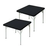 mylacerhome 2 Pack Square Fitted Tablecloth 34X34 Inch Stretch Spandex Card Table Cover Black Washable Cloth Elastic Table Topper for Indoor and Outdoor
