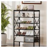 MILEFA 6 Tiers Shoe Rack, Large Capacity Shoe Rack Holds 32 Pairs of Shoes, Durable and Stable, Adjustable Metal Shelf Stackable Shoe Shelf for Entryway, Hallway, Living Room, Closet