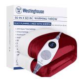 Westinghouse Heated Throw Blanket, Electric Blanket Throw with 6 Heating Levels and 2-10 Hours Time Settings, Flannel to Sherpa Super Cozy Heated Blanket Machine Washable, 50x60 inch, Red