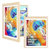 KINLINK 9x12 Kids Art Frame Set of 2, Solid Wood Kids Artwork Frames Changeable with Front Opening Hold 150 Pictures, Art Frames for Kids Art with Mat without Mat 9x12 Picture Frame Natural