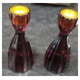 Purple Glass Candle Holders Set of 2