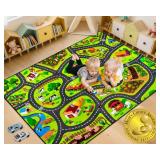 Kids Farm Play Rug, 3x5 Ft Happy Farm Activity Playmat, Extra Thick (0.4in) - Non-Slip Car Rugs for Kids