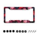 HUIXIA Red Rose License Plate Frame, Flower License Plate Frames for Women Men, Funny Floral Aluminum Vintage Front License Plate Holder Cover Car Tag Decor with 4 Holes (SYC-49)