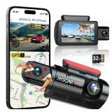 Juscar 2.5K+1080P Dual Dash Cam Front and Inside, WiFi & GPS Dash Camera for Cars with 32G Card, IR Night Vision, 3 IPS Screen, Inside Car Camera for Taxi Driver, Support 256GB Max, App Control