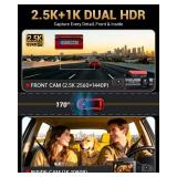 Juscar 2.5K+1080P Dual Dash Cam Front and Inside, WiFi & GPS Dash Camera for Cars with 32G Card, IR Night Vision, 3 IPS Screen, Inside Car Camera for Taxi Driver, Support 256GB Max, App Control