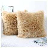 OYIMUA Fluffy Decorative Throw Pillow Covers Beige 20x20, Faux Fur Farmhouse Luxury Pillow Cases,Soft Plush Fuzzy Cushion Covers for Sofa Couch Living Room Bedroom Set of 2