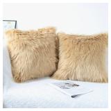 OYIMUA Fluffy Decorative Throw Pillow Covers Beige 20x20, Faux Fur Farmhouse Luxury Pillow Cases,Soft Plush Fuzzy Cushion Covers for Sofa Couch Living Room Bedroom Set of 2