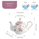 Agyiuns Flower Ceramic Teapot,22oz Porcelain Tea pot for Tea Coffee Milk for Office Home Men Women as Gift(White and small flowers)