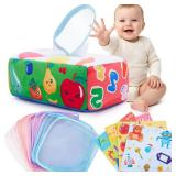 Baby Tissue Box Toy Montessori Baby Toys for Infant 0 1 2 3 4 5 6 7 8 9 Months Sensory and Crinkle Tissue Box Toy for Boys&Girls Toddler Early Learning Gifts