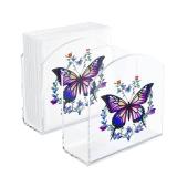 Butterfly Decor Napkin Holder for Table, 2 Pack 5x5 Spring Paper Holder for Kitchen, Party, Dining Restaurant, Bar Summer Rustic Cocktail Paper Napkin Dispenser for Table Decoration Gift