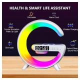 Bluetooth Speaker Wireless Phone Charger Station, G Shaped Music Lit Lamp, Colorful Atmosphere Light Wireless Charging And Alarm Clock, RGB Night Light for Bedroom, Office, Home Decor (White)