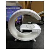 Bluetooth Speaker Wireless Phone Charger Station, G Shaped Music Lit Lamp, Colorful Atmosphere Light Wireless Charging And Alarm Clock, RGB Night Light for Bedroom, Office, Home Decor (White)