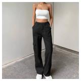 Lepunuo Cargo Pants for Women Baggy Zipper Y2K Pants Light Baggy Jogger Black Medium
