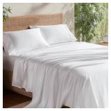Bedsure Queen Sheet Set, Cooling Sheets for Queen Size Bed Set, Rayon Derived from Bamboo, Breathable & Soft, Deep Pocket Up to 16 Inches, Hotel Luxury Silky Bedding for Hot Sleepers, White