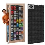 Hualleko Over the Door Shoe Organizer,40-Pocket Hanging Shoe Rack for Closet Door,Shoes Storage Holder Hanger with Large Mesh Pocket for Women Men Shoes,Flip Flops(Black)