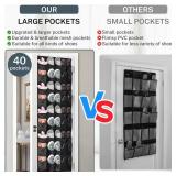 Hualleko Over the Door Shoe Organizer,40-Pocket Hanging Shoe Rack for Closet Door,Shoes Storage Holder Hanger with Large Mesh Pocket for Women Men Shoes,Flip Flops(Black)