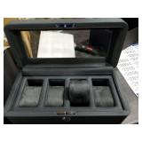 ROTHWELL 4 Slot Leather Watch Box with Valet Drawer - Luxury Case Display Jewelry Organizer, Locking Display Case Holder with Real Glass Top - Watch Box Organizer for Men & Women (Carbon)