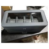 ROTHWELL 4 Slot Leather Watch Box with Valet Drawer - Luxury Case Display Jewelry Organizer, Locking Display Case Holder with Real Glass Top - Watch Box Organizer for Men & Women (Carbon)
