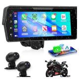 Motorcycle Front+Rear Dash Cam,6.86 inch IPS 1280x480P Touch Screen,1080P Motorcycle Camera DVR,Wireless Carplay&Android Auto,GPS,IP67 Waterproof,120°Wide,Bluetooth5.0,TF,PhoneLink for Motorbike