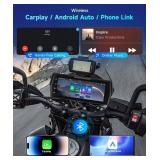 Motorcycle Front+Rear Dash Cam,6.86 inch IPS 1280x480P Touch Screen,1080P Motorcycle Camera DVR,Wireless Carplay&Android Auto,GPS,IP67 Waterproof,120°Wide,Bluetooth5.0,TF,PhoneLink for Motorbike