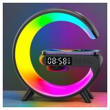 XCDIFA Mini LED Table Lamp with 4-in-1 Wireless Charger, Night Light, Sunrise Alarm Clock, Bluetooth Speaker, Smart Atmosphere Table Lamp for Bedroom, Office, Home Decor (Black)