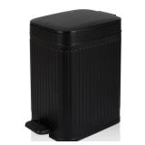 rejomiik Small Bathroom Trash Can with Lid Slim Soft Close Garbage Can Step Wastebasket Container Trash Bin for Office Bedroom Kitchen Living Room (1.9 Gallon Black)