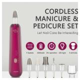 Professional Manicure Pedicure Set - Cordless Electric Foot Nail Care Trimmer Buffer Tools - 5 Speeds, Rechargeable, Thick Nails (Red)