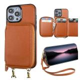 Bocasal RFID Blocking Wallet Case for iPhone 14 Pro Max, Adjustable Crossbody Zipper Purse Case Card Holder with Kickstand Detachable Wrist Strap, PU Leather Flip Folio Case 6.7 Inch 5G (Brown)