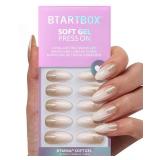 BTArtbox Press On Nails Almond - Champagne Frost, Medium Sparkle Press On Nails with Glue and Adhesive Tabs for Women in 15 Sizes - 30 Soft Gel Glue On Nails Kit