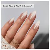 BTArtbox Press On Nails Almond - Champagne Frost, Medium Sparkle Press On Nails with Glue and Adhesive Tabs for Women in 15 Sizes - 30 Soft Gel Glue On Nails Kit