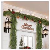 2PCS 6FT Christmas Norfolk Pine Garland, Real Touch Artificial Greenery Garland for Table, Mantle, Wall, Indoor, Outdoor Holiday Decorations
