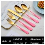 DINYWOW 20-Pieces Gold and Pink Silverware Sets for 4,Pink Handle Stainless Steel Cutlery Set, Include Forks Spoons and Knives Set, Dishwasher Safe Utensil Sets for Home Restaurant