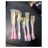 DINYWOW 20-Pieces Gold and Pink Silverware Sets for 4,Pink Handle Stainless Steel Cutlery Set, Include Forks Spoons and Knives Set, Dishwasher Safe Utensil Sets for Home Restaurant