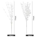 CristBest 24-Pack Christmas Tree Picks Ornaments, Artificial Glitter Berry Stem Glittery Twigs Ornaments for Christmas Tree Decorations, Small Vase, Holiday, Wedding, Party Decorations (White)