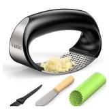 Vantic Garlic Press Rocker - Stainless Steel Garlic Crusher, Mincer and Chopper with Peeler & Scraper, Easy Kitchen Gadget for Effortless Smashing