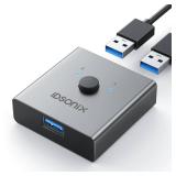 iDsonix USB 3.0 Switch Aluminum, Bi-Directional USB Switcher 1 in 2 Out (2 in 1 Out), Share 1 Device Between 2 Computers for Printer Mouse Keyboard, USB Sharing Switch Support CarPlay,Android Auto