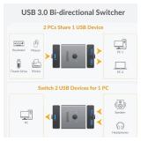 iDsonix USB 3.0 Switch Aluminum, Bi-Directional USB Switcher 1 in 2 Out (2 in 1 Out), Share 1 Device Between 2 Computers for Printer Mouse Keyboard, USB Sharing Switch Support CarPlay,Android Auto