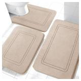 YIHOUSE Memory Foam Bath Mat Set, Bathroom Rugs Sets 3 Pieces, Non Slip Bath Mats for Bathroom, Super Soft and Water Absorbent Bath Rug Set, Machine Washable U Shape Toilet Rug,Beige