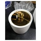 2 Pack Ceramic Qtip Holder Dispenser with Gold Lids, White Apothecary Jars Bathroom Vanity Organizer for Home Decor - Bathroom Canister for Cotton Swabs, Rounds, Balls, Makeup Sponges, Bath Salts