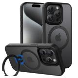 CACOE Magnetic Case for iPhone 15 Pro 6.1 inch with 360 Rotatable Ring Stand, Compatible with MagSafe Car Phone Mount, Cases Cover Phone Holder for Desk Meeting/Videos Matte Black