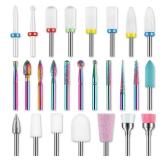 26pcs Nail Drill Bits Set, 3/32inch Professional Ceramic Safety Bits for Nail Drill, Cuticle Efile Nail Drill Bits, Remover Bits for Acrylic Gel Nail Tech Manicure Pedicure, Home Salon