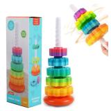 Baby Spinning Stacking Toys, Spin ABS Plastic and Color Rainbow Design Ring Stacker Baby Toys 6 to 12 Months Montessori Educational Learning Autism Sensory Toys for Boys and Girls Baby