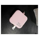 Retractable Wall Charger,35W PD Fast USB Charger Block with Retractable Lightening Cables for iPhone,Portable Adapter with Foldable Plug for iPhone14/13/12,iPad,Air-Pods(Pink)