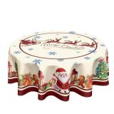 Kawani Christmas Tablecloth Round 70 Inch Xmas Theme Santa Claus Tree Snowman Table Cloth Winter Holiday Polyester Table Cover for Kitchen Party Indoor Outdoor Home Decor