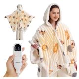 Bedsure Heated Blanket Wearable Shawl - Electric Wrap Poncho Blanket Hoodie for Adult, Winter Gifts for Mom Women Girlfriend, Warm Sherpa Heating Throw, Auto Shut Off, 55x64 inches, Printed Cat