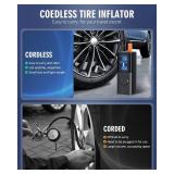 Hafuloky Tire Inflator Portable Air Compressor, 180PSI Cordless Air Pump with Digital Gauge, LED Light and Auto Shut-Off Function, 3X Faster Air Compressor for Car, Motorcycle, Bicycle, Ball